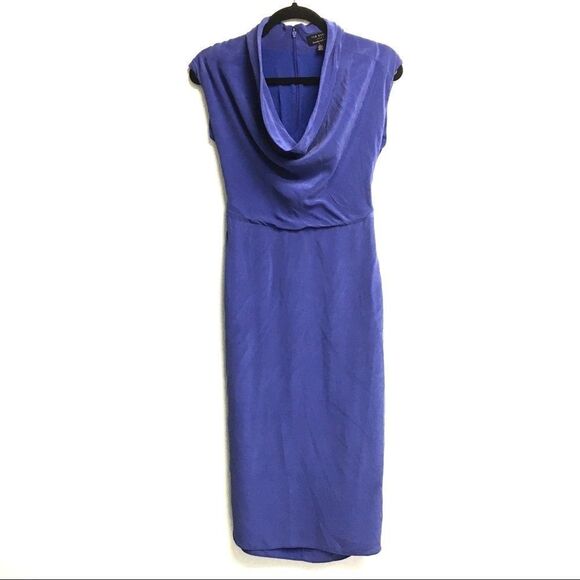 TED BAKER Silk Sleeveless Cowl Neck Midi Dress Blue XS - Picture 1 of 7